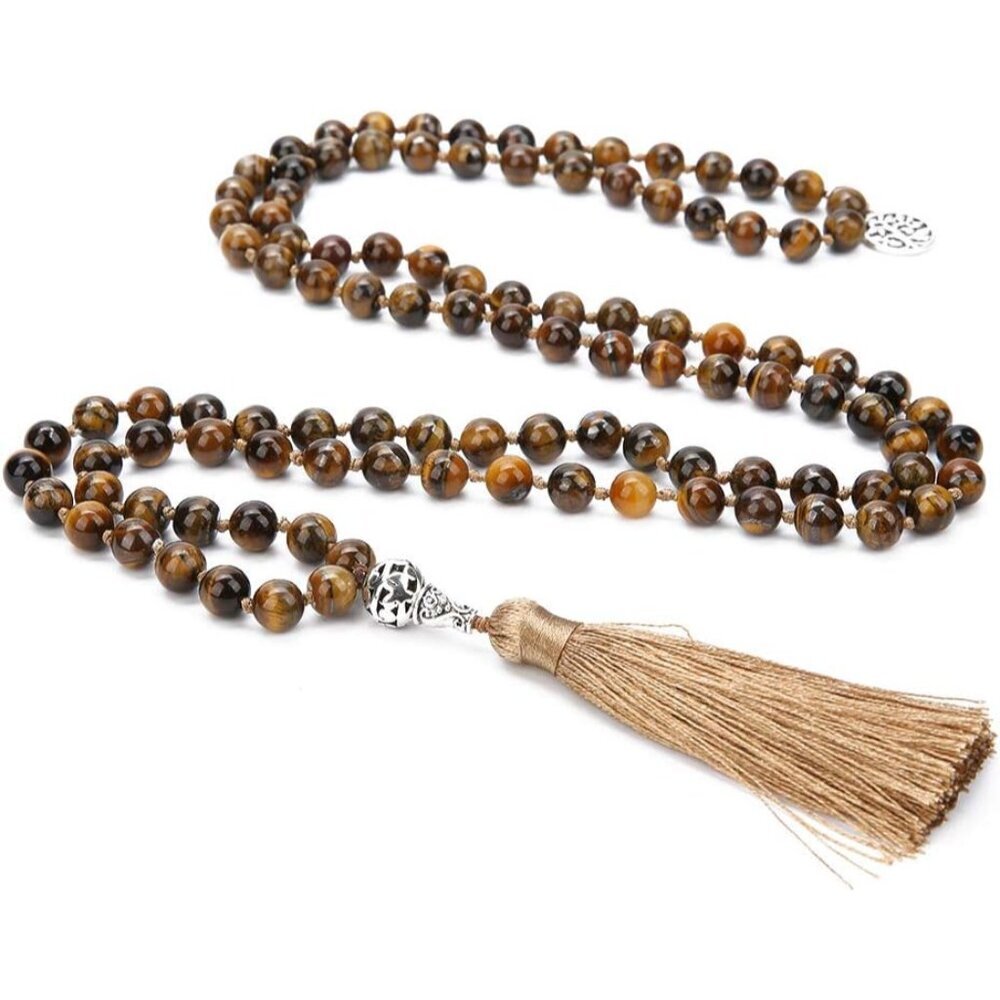 108 Mala Beads Necklace Semi-Precious Gem Stones Meditation Necklace 108 Hand Kn